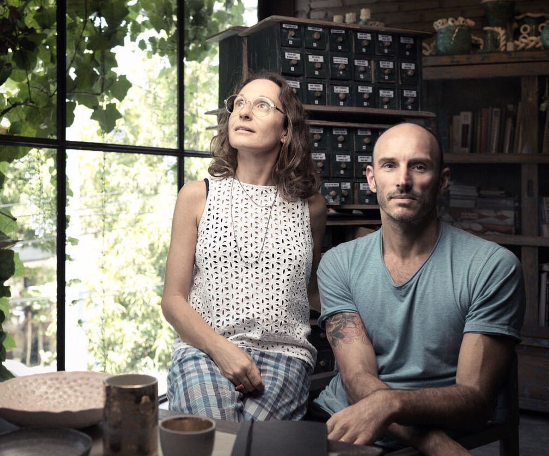 Two Gaya Ceramic team members in the Ubud showroom